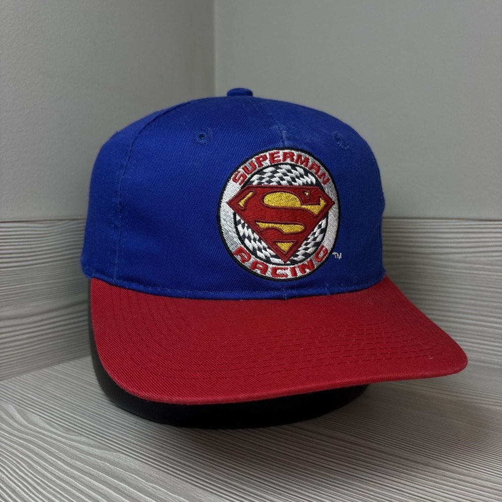 Vintage 90's Superman Racing Warner Bros Hat NASCAR Blue Cap DC Comics Snapback